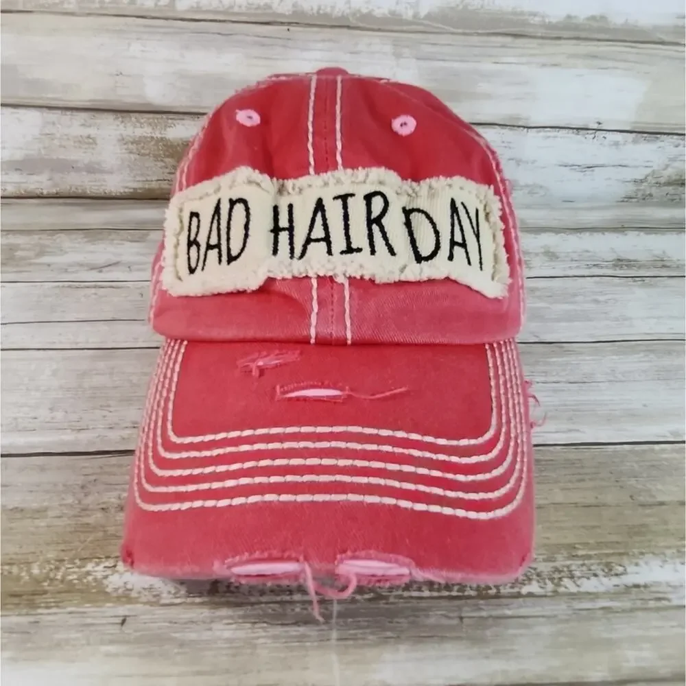 Distressed  Bad‎ Hair Day Pink KB Ethos Women's Baseball Cap/Hat Bad Hair Day